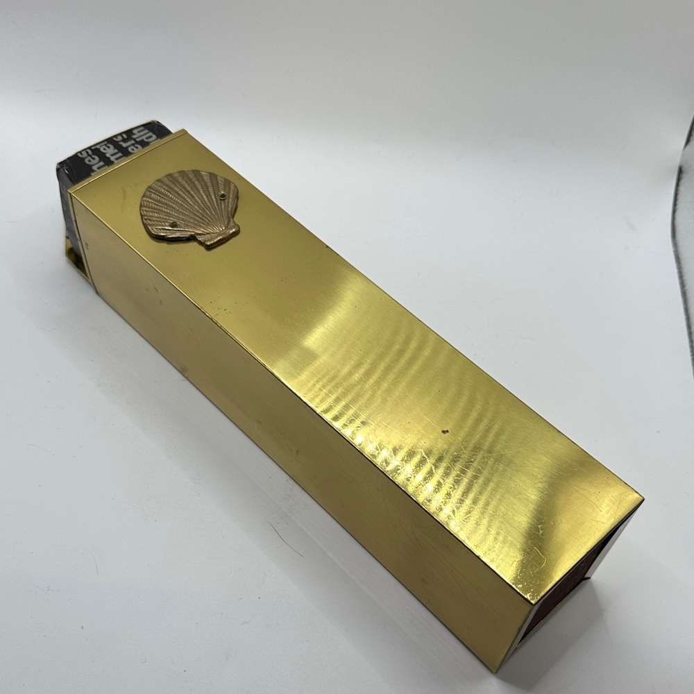 Vintage Mid Century Brass Fireplace Tall Matchbox Holder w/Shell Design